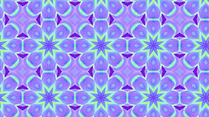 Seamless psychedelic kaleidoscope pattern with neon green, pink and orange mandala symmetry