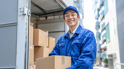 引越しの配達員さんの若い男性社員スタッフ