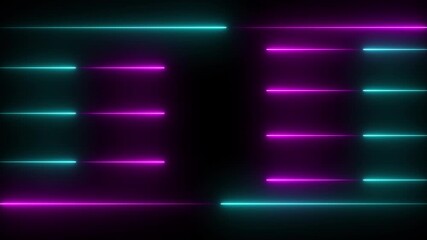 Glowing cyan and pink neon lines moving down on black screen, smooth loop motion animation - Powered by Adobe