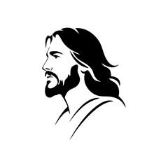 Profile of a Jesus like bearded man with long hair symbolizing spirituality, peace, and religious devotion.