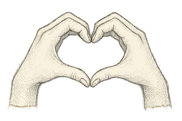 Fototapeta premium Shape delicate pencil two heart shaped illustration hands wrists vector texture crosshatch