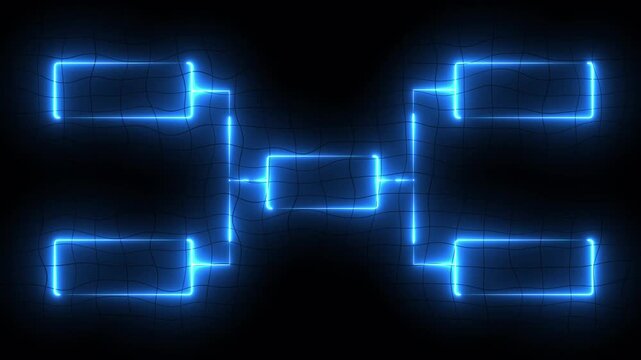 glowing neon or outline championship single elimination tournament bracket or tree diagram isolated on neon . Fields for 8 players or teams, 4 from each side. It is suitable for all kinds of sports.