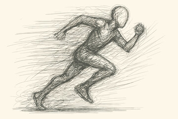 Fototapeta premium Showing sketched overlapping figure dynamic vector running illustration doodle messy lines