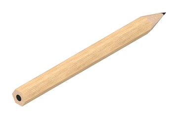 A simple wooden pencil with a sharpened graphite tip on a white background