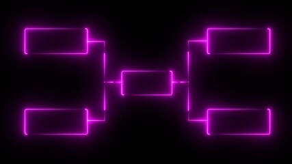 glowing neon or outline championship single elimination tournament bracket or tree diagram isolated on neon . Fields for 8 players or teams, 4 from each side. It is suitable for all kinds of sports.