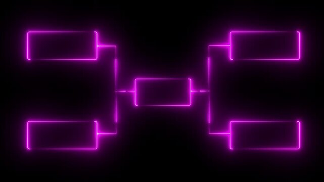 glowing neon or outline championship single elimination tournament bracket or tree diagram isolated on neon . Fields for 8 players or teams, 4 from each side. It is suitable for all kinds of sports.