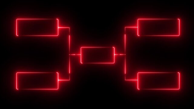 glowing neon or outline championship single elimination tournament bracket or tree diagram isolated on neon . Fields for 8 players or teams, 4 from each side. It is suitable for all kinds of sports.