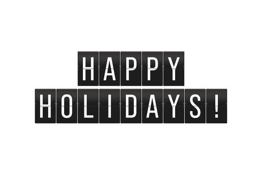 Happy Holidays Text on Split-Flap Display &ndash; Festive Message in Retro Mechanical Style for Christmas, New Year, and Seasonal Greetings