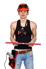 Man holds a construction level