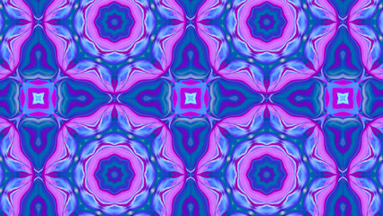 Seamless psychedelic kaleidoscope pattern with neon green, pink and orange mandala symmetry