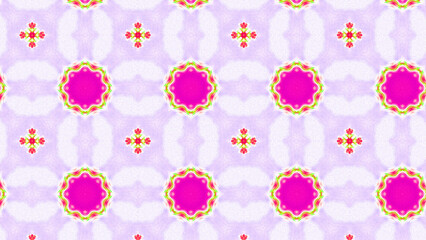 Seamless psychedelic kaleidoscope pattern with neon green, pink and orange mandala symmetry