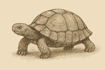 Fototapeta premium Slowly sketch naturalistic walking muted strokes detailed vector illustration turtle