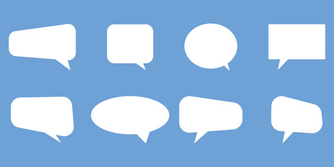 Fototapeta premium Isolated massage speech bar icons set on blue background. Communication massage-text icons on blue page. Modern vector comment-box icon. EPS 10. 