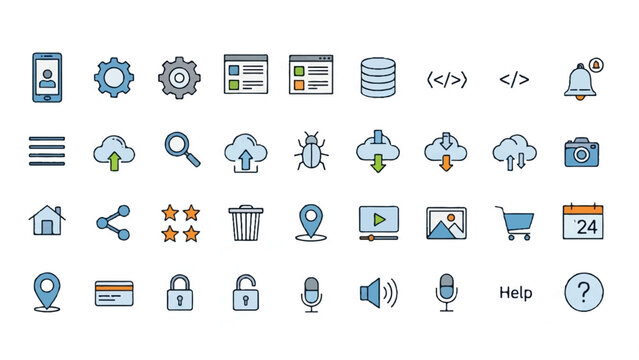 Coding Icons Vector Illustration, Transparent Background, Technology and Programming Symbols