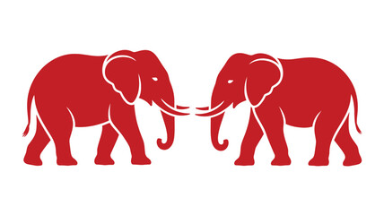 Bold red elephant silhouettes facing each other on white, ideal for political campaigns, branding, or logo design with a powerful visual impact