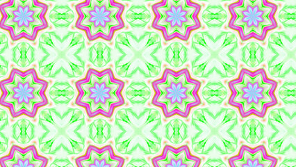 Fototapeta premium Seamless psychedelic kaleidoscope pattern with neon green, pink and orange mandala symmetry