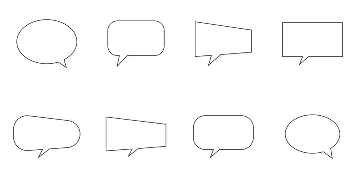 Black outline modern isolated chat-box symbol sets on white page. Comment box sign icons set on white background. Communication massage icons set. EPS 10.