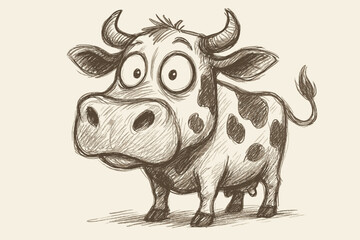 Oversized humorous sketch quick strokes quirky wide cow eyes head illustration vector