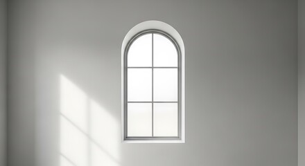 Fototapeta premium Arched Window with White Frame and Natural Light Casting Shadows in Minimalist Interior