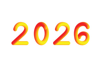 New year 2026 twist vector design. Bold, rounded numbers spelling out '2026' with a vibrant yellow to red gradient, isolated on a white background.