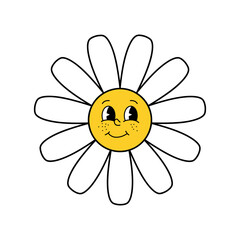 Smiling Freckled Daisy Face in Retro Style