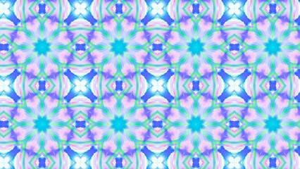 Seamless psychedelic kaleidoscope pattern with neon green, pink and orange mandala symmetry