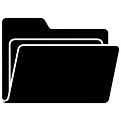 Open Document Folder Black Silhouette Icon - Vector File Organization Symbol, Digital and Paper Archive Storage Black Glyph - Single Isolated Folder Icon, technology, business, filing.