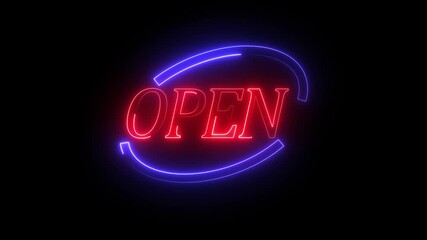 glowing neon blue and red open sign animation for stores and shop window displays
