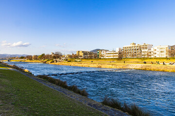 Spring scenery of the Kamo River in Kyoto