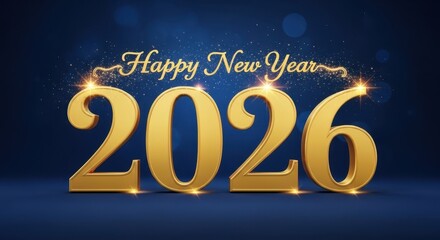 Fototapeta premium Sparkling golden 2026 happy new year digital art with festive lights