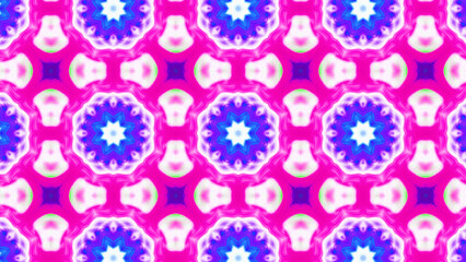 Seamless psychedelic kaleidoscope pattern with neon green, pink and orange mandala symmetry
