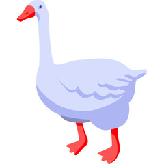 White Goose Standing Isolated On Transparent Background With Red Beak And Feet Simple Geometric Style Illustration