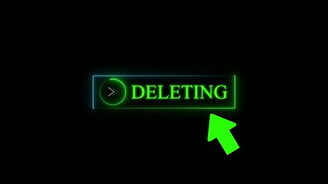 Glowing neon green color white text cursor animation. design is deleting button vector sign, symbol, pointing towards download button in looping with transparent ... See More