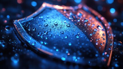 Fototapeta premium Shimmering Shield with Water Droplets