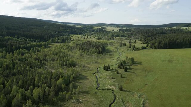 Borova Lada region in Sumava Czechia, countryside nature forest aerial drone footage