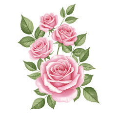 Elegant Pink Roses Bouquet With Green Leaves On A Transparent Background