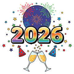 Colorful Cartoon New Year 2026 Celebration