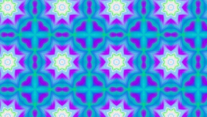 Seamless psychedelic kaleidoscope pattern with neon green, pink and orange mandala symmetry