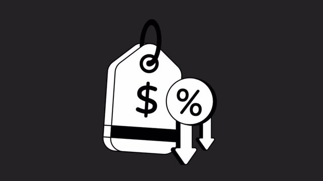 Falling price tag concept showing discount reduction Animation Alpha Channel 
