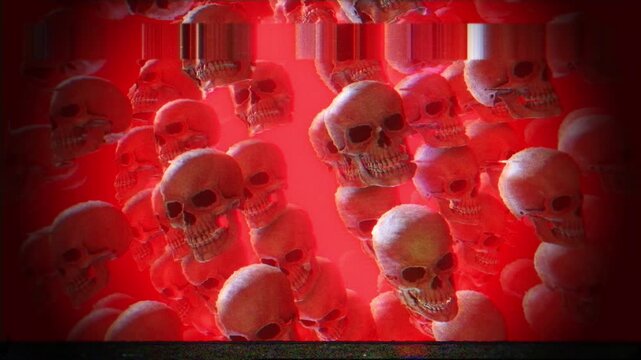 A looping background of Halloween 3D chattering skulls.
