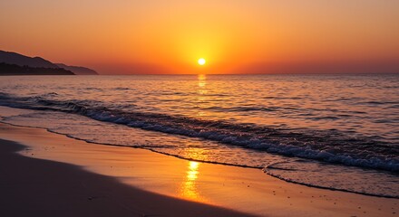 Fototapeta premium Stunning sunset over the ocean with vibrant colors and serene atmosphere