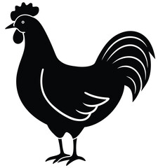 Black Rooster Silhouette Vector Illustration Farm Animal Graphic Design Element Poultry Icon Symbol Isolated on White Background Decorative Clipart for Print or Web
