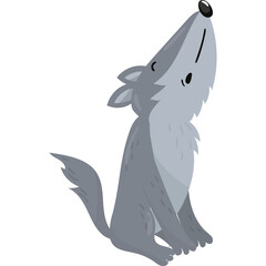 Cute Pixel Art Gray Wolf Howling Upward Against A White Background With A Tail Tucked To The Side