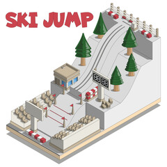 Ski jump. Isometric. Isolated on white background.Vector illustration.