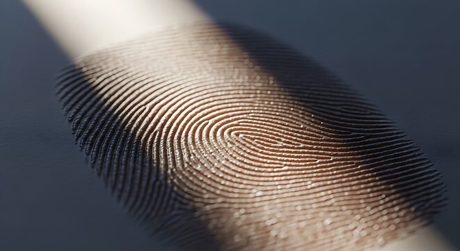 Close Up of Human Fingerprint in Natural Light on Dark Background
