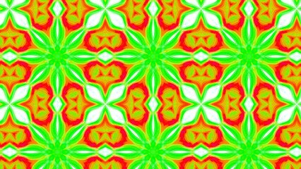 Fototapeta premium Seamless psychedelic kaleidoscope pattern with neon green, pink and orange mandala symmetry