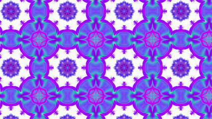 Seamless psychedelic kaleidoscope pattern with neon green, pink and orange mandala symmetry