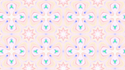 Seamless psychedelic kaleidoscope pattern with neon green, pink and orange mandala symmetry