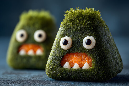 Halloween sushi onigiri in shape of moster