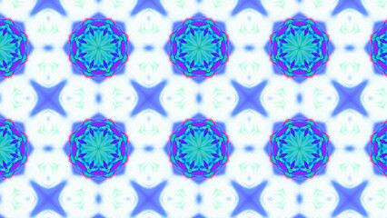 Seamless psychedelic kaleidoscope pattern with neon green, pink and orange mandala symmetry